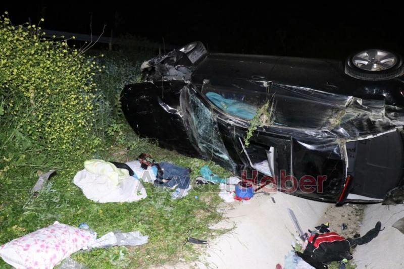 Lüks otomobil domuza çarpıp şarampole uçtu: 6 yaralı