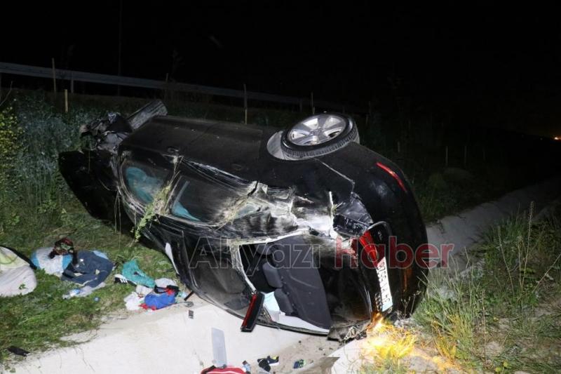 Lüks otomobil domuza çarpıp şarampole uçtu: 6 yaralı