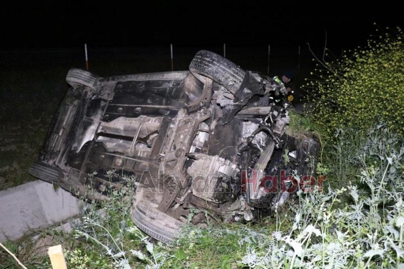 Lüks otomobil domuza çarpıp şarampole uçtu: 6 yaralı