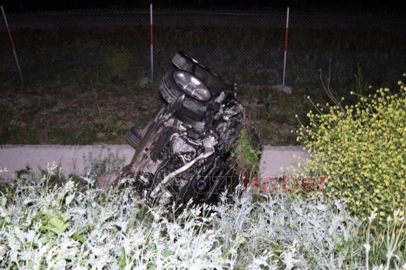 Lüks otomobil domuza çarpıp şarampole uçtu: 6 yaralı