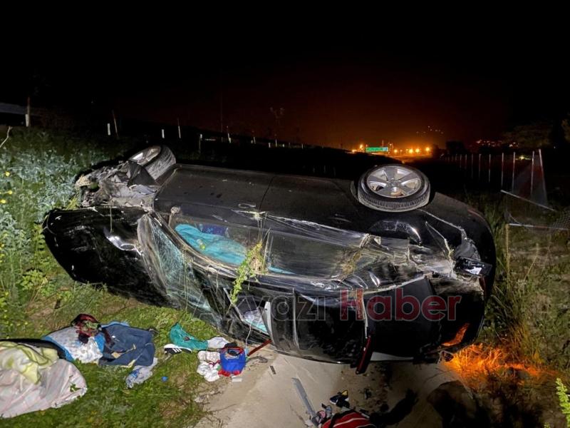 Lüks otomobil domuza çarpıp şarampole uçtu: 6 yaralı