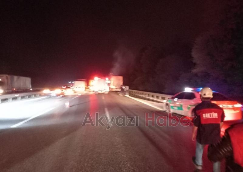 TEM'de bisküvi yüklü tır yandı