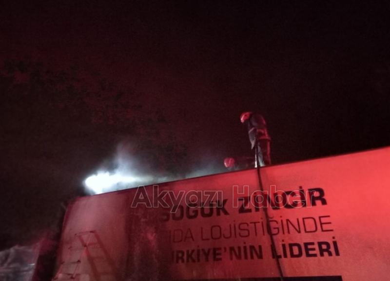 TEM'de bisküvi yüklü tır yandı