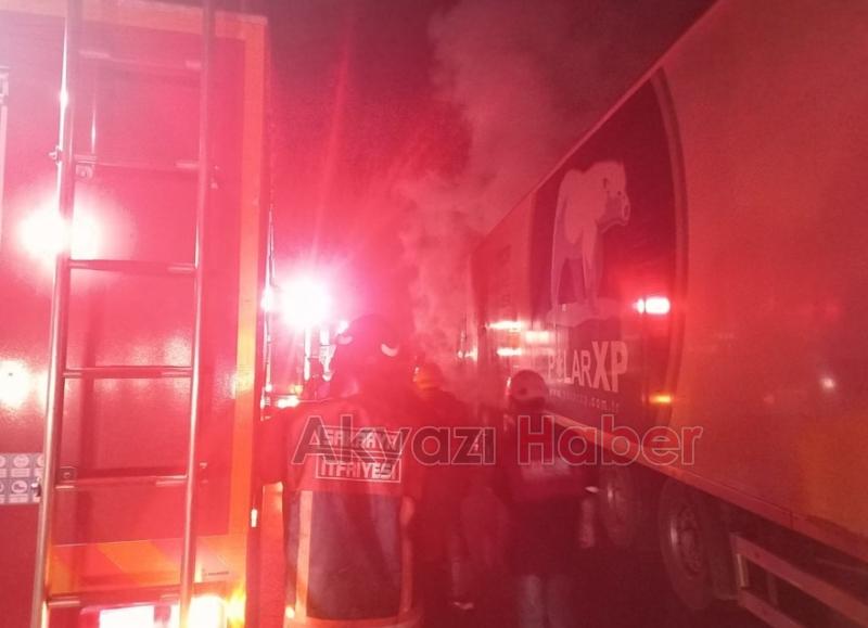 TEM'de bisküvi yüklü tır yandı