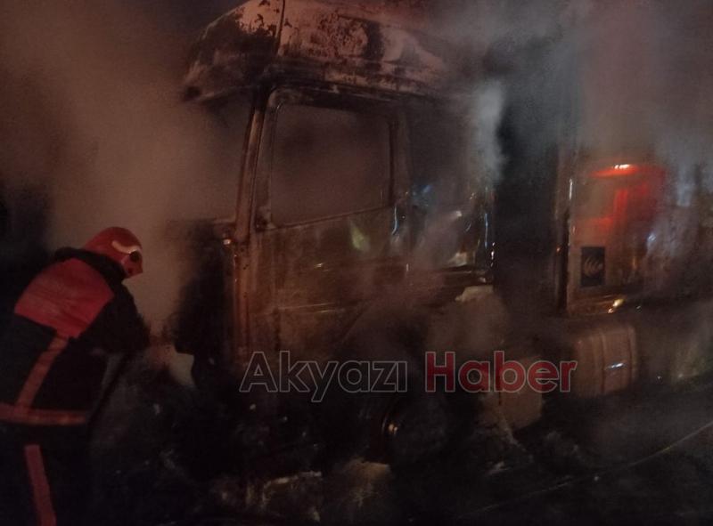 TEM'de bisküvi yüklü tır yandı