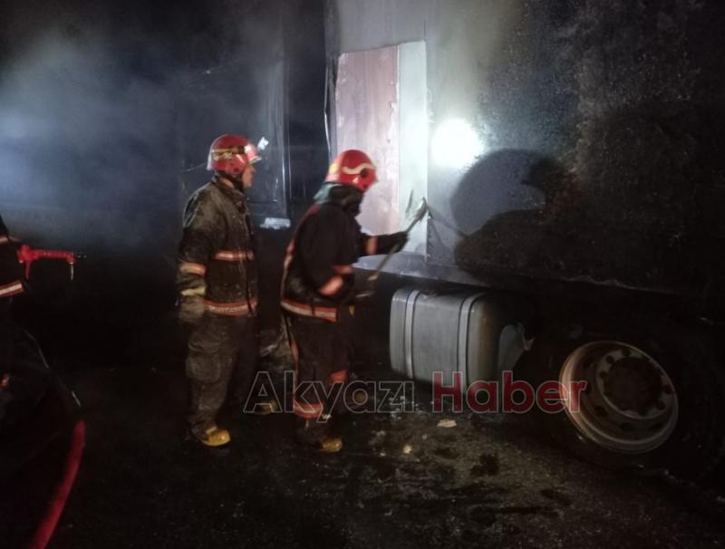 TEM'de bisküvi yüklü tır yandı