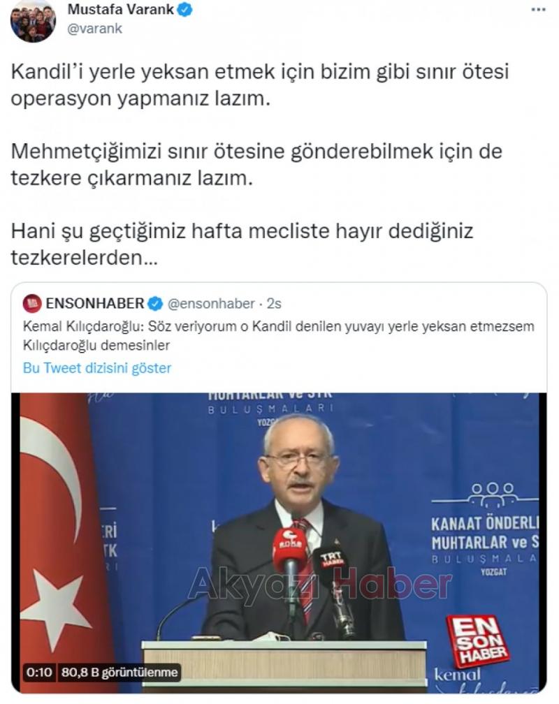 Mustafa Varank tan Kılıçdaroğluna Kandil cevabı