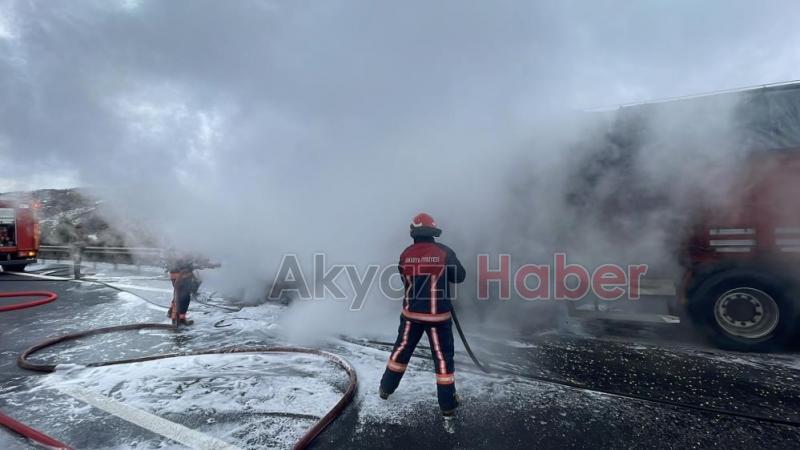 Mısır yüklü Tır alevlere teslim oldu