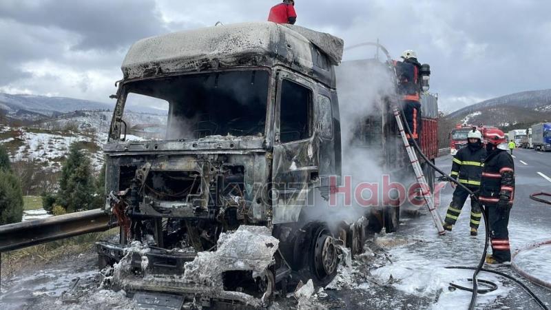 Mısır yüklü Tır alevlere teslim oldu