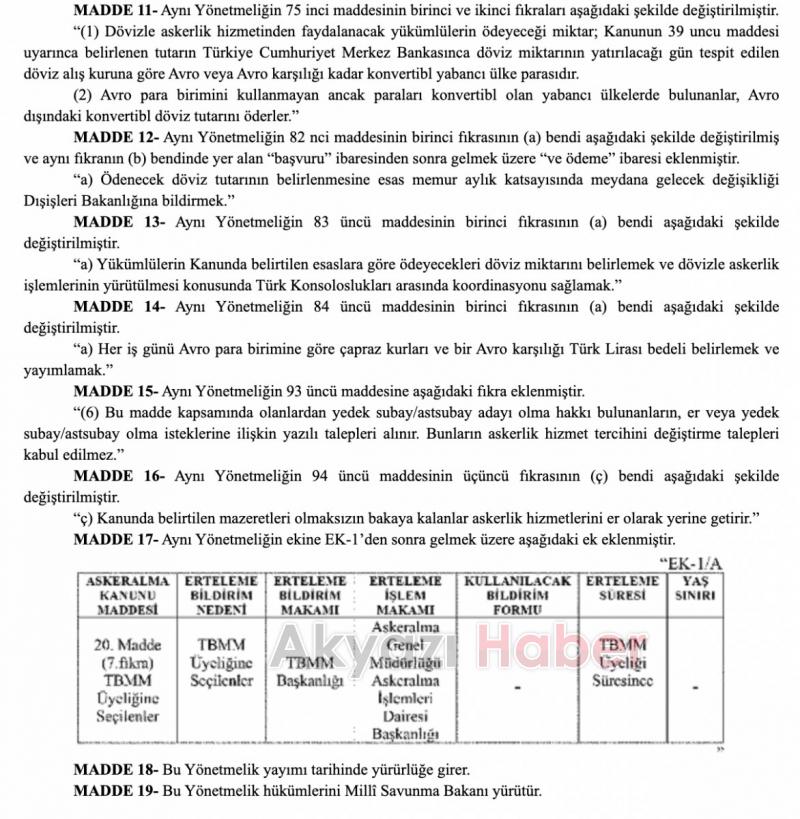 Asker Alma Yönetmeliği'nde değişiklikler yapıldı