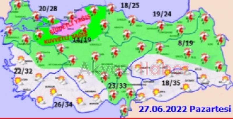 Sakarya için şiddetli yağış uyarısı!