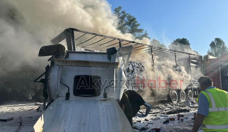 TEM'de feci kaza yanan tırda can verdi