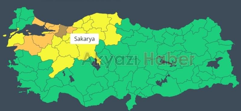 Sakarya için yağış uyarısının rengi turuncuya döndü