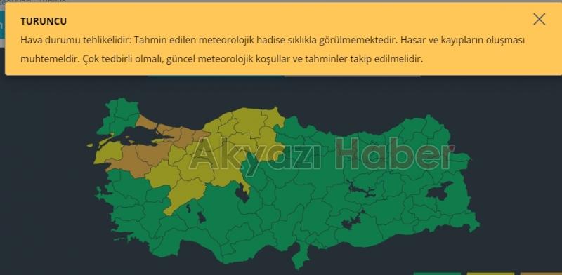 Sakarya için yağış uyarısının rengi turuncuya döndü