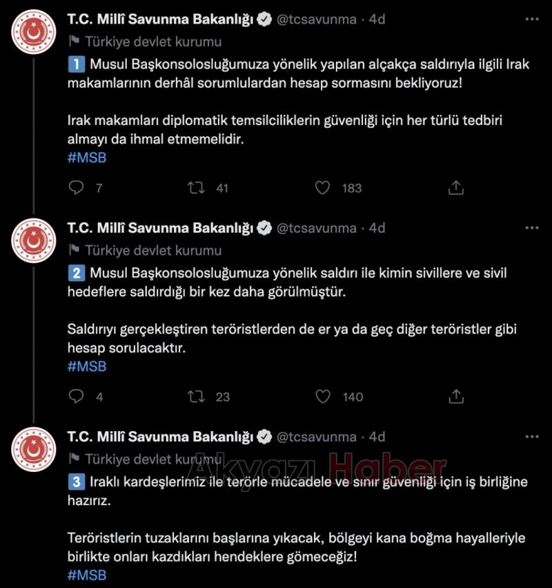  MSB'den Musul saldırısına kınama