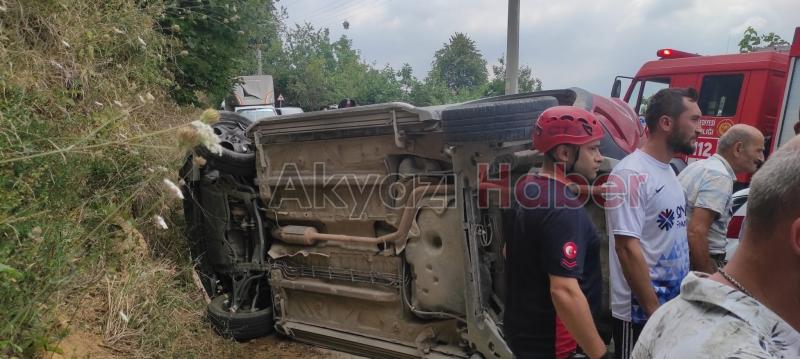 Kontrolden çıkan otomobil yan yattı: 3 yaralı