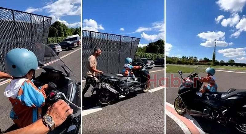 Boyundan büyük motosikletle piste çıktı, sosyal medyada gündem oldu