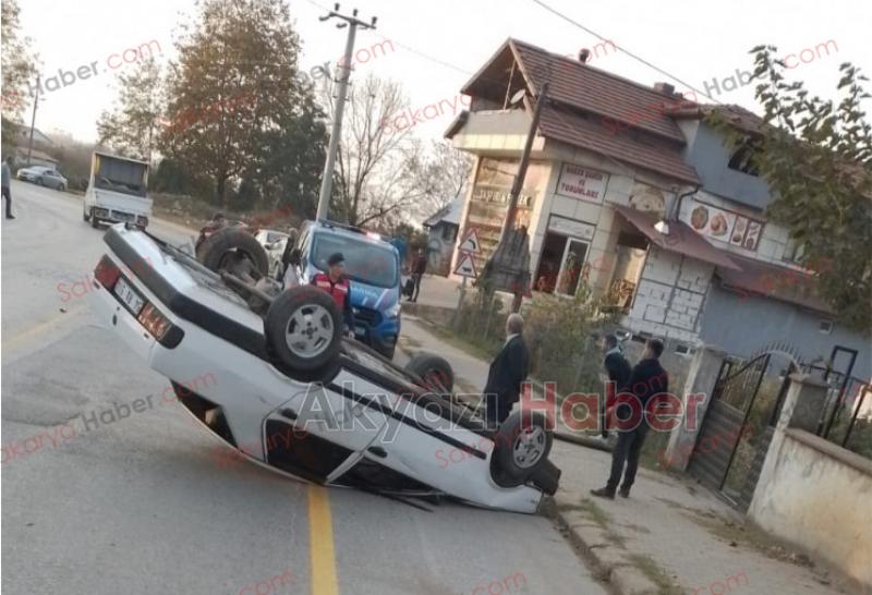 Kaldırıma çarpan otomobil takla attı