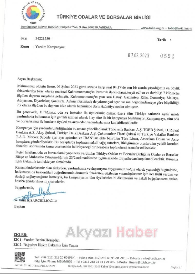 ATSO Başkanı Bayraktar'dan depremzedelere yardım çağrısı