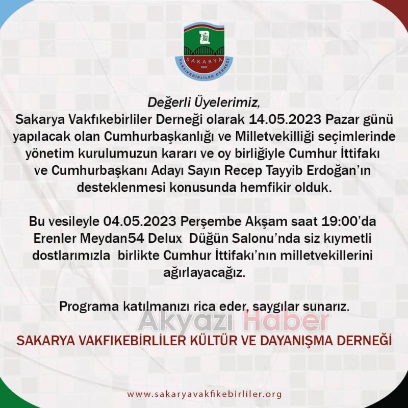 Sakarya Vakfıkebirliler Derneği seçimlerde Erdoğan'ı destekleyecek