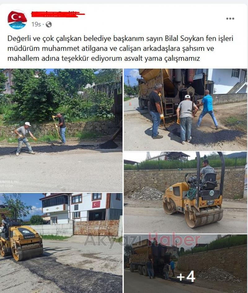Akyazı ilçesinde Asfalt Yama Çalışmaları Başladı