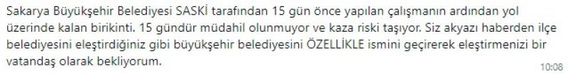 Mıcır yığını kaza riski oluşturuyor şikayeti