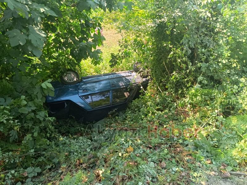 Şarampole uçan otomobil sürücüsü yaralandı