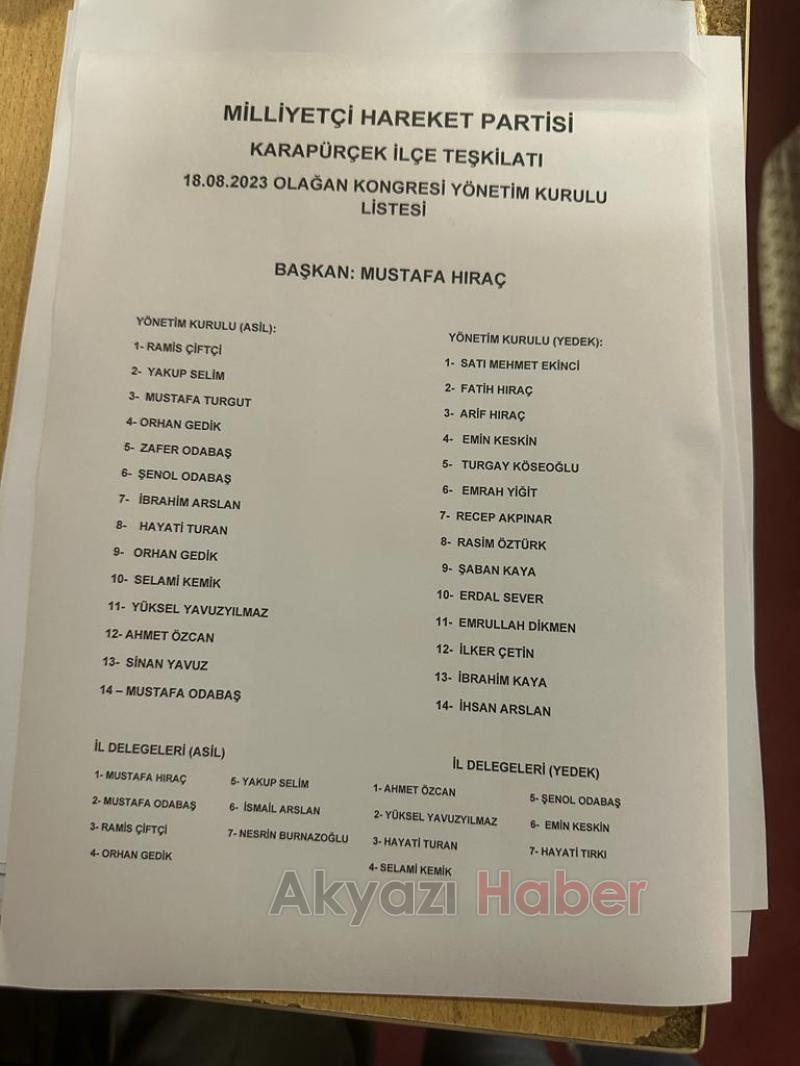 MHP Karapürçek İlçe Başkanlığına Mustafa Hıraç seçildi