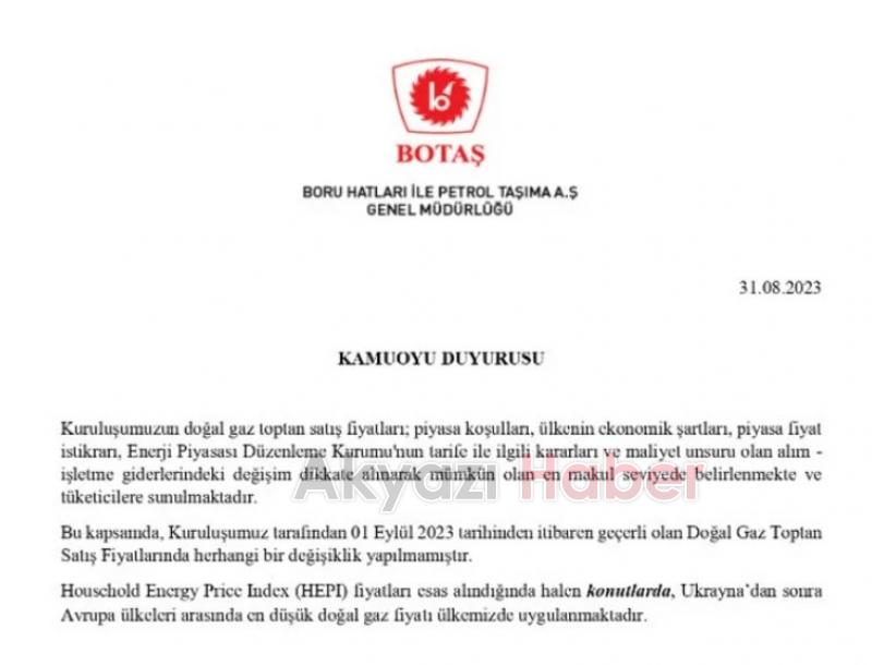 Doğalgazda fiyat değişmedi