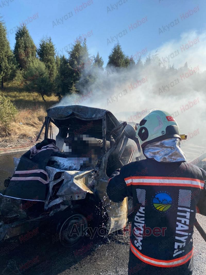 TEM'de korkunç kaza: Alev alev yanan araçta can verdi