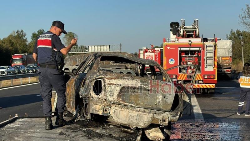 TEM'de korkunç kaza: Alev alev yanan araçta can verdi
