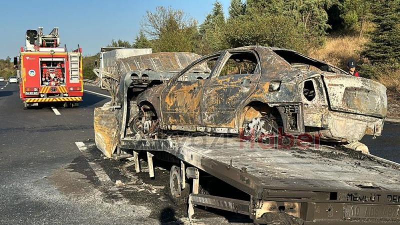 TEM'de korkunç kaza: Alev alev yanan araçta can verdi