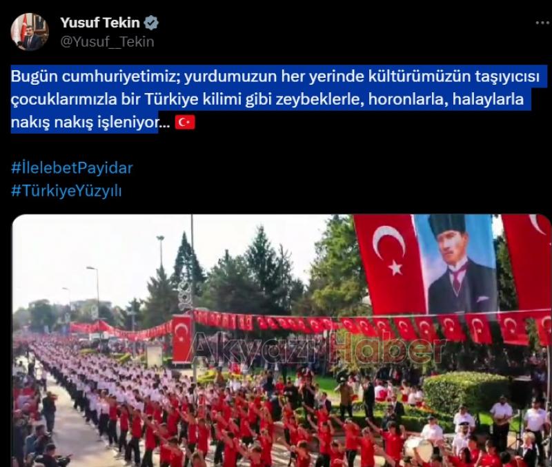 Bakan Tekin, Sakarya'da ki öğrencilerin gösterisini paylaştı