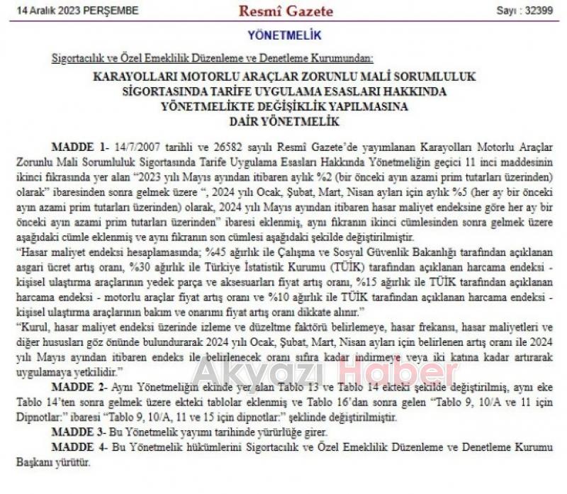 Zorunlu trafik sigortasında azami prim artış oranı yükseldi