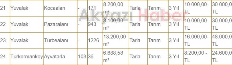 Akyazı Belediyesi'nden kiralık bahçe ve tarlalar