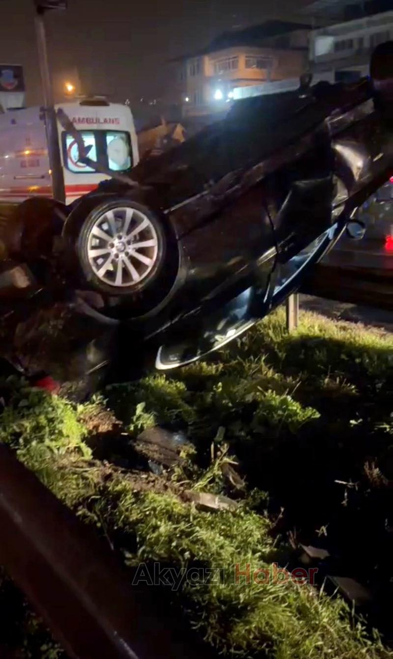 Ters dönen otomoblin sürücüsü yaralandı