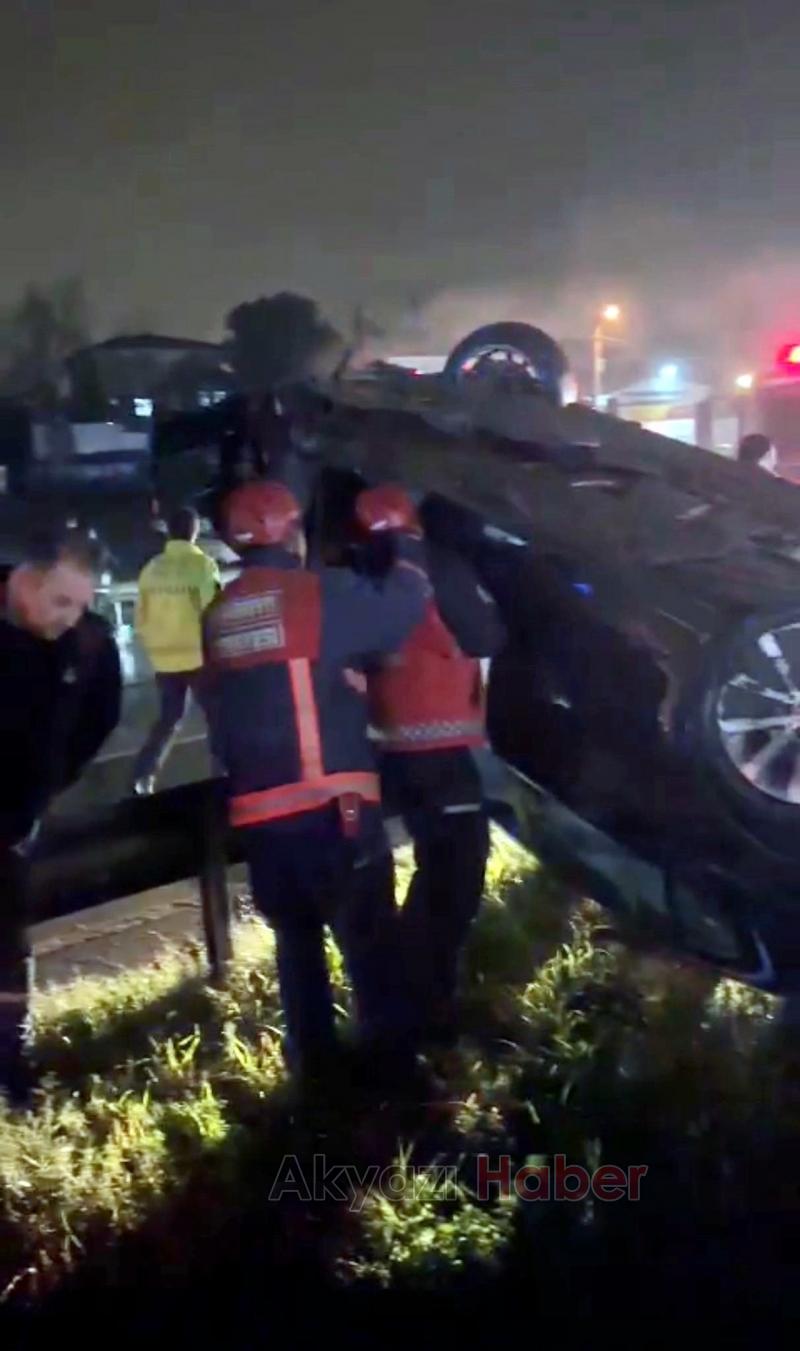 Ters dönen otomoblin sürücüsü yaralandı