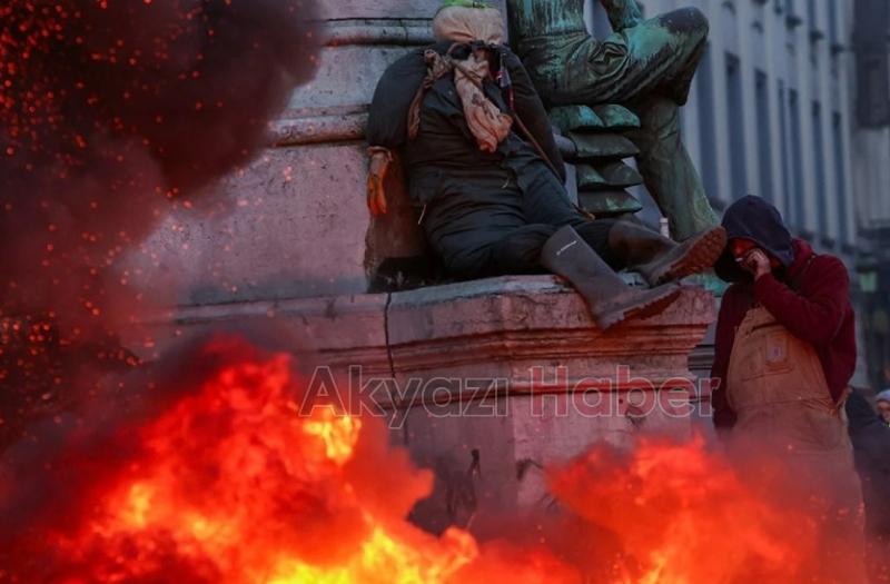 Çiftçiler, Brüksel'de ortalığı savaş alanına çevirdi