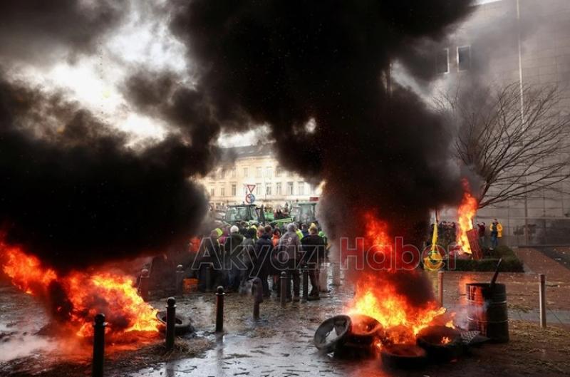 Çiftçiler, Brüksel'de ortalığı savaş alanına çevirdi