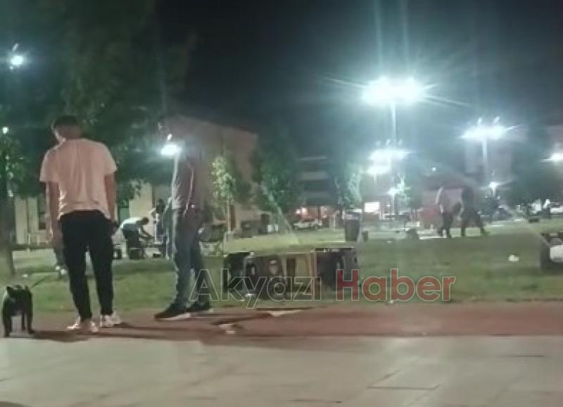 Akyazı SGM Parkı'nda ziyaretçiler sulama sistemi çalışınca kaçıştı