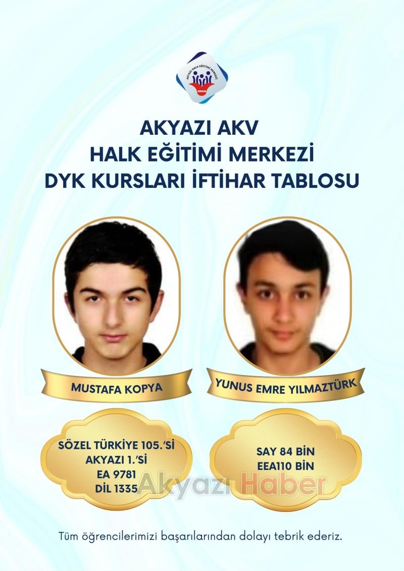 Akyazılı iki öğrenci YKS'de gururlandırdı