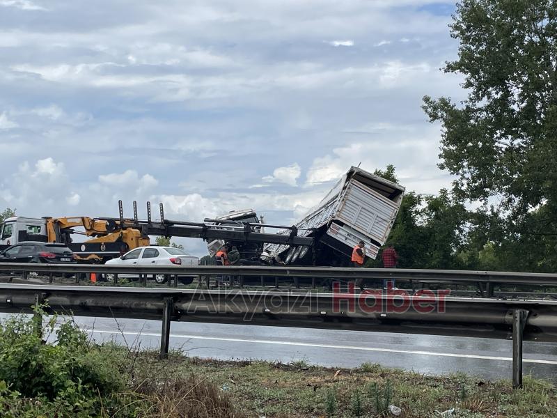Tır asılı kaldı büyükbaş hayvanlar telef oldu