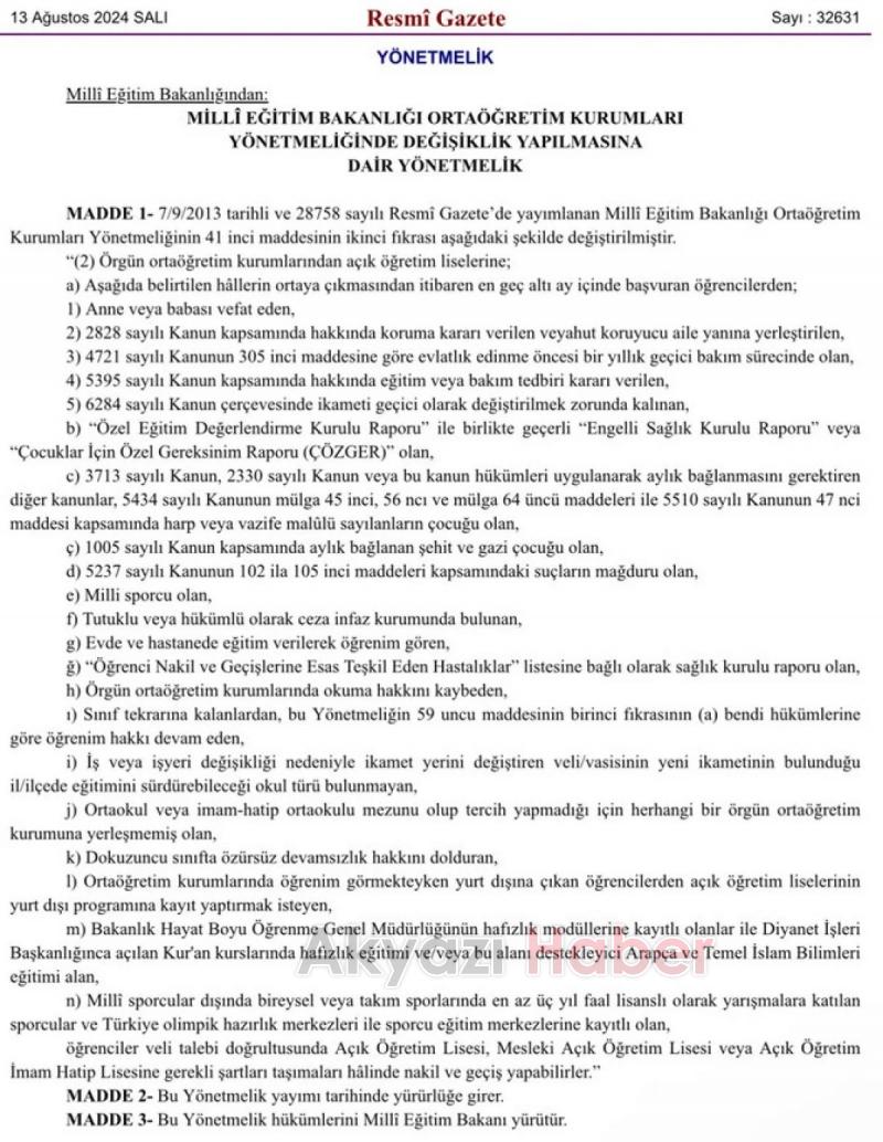 Resmi Gazete'de yayımlandı: Açık öğretime geçiş şartları değişti