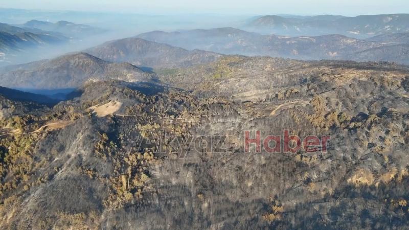 Göynük'teki yangının boyutu havadan görüntülendi
