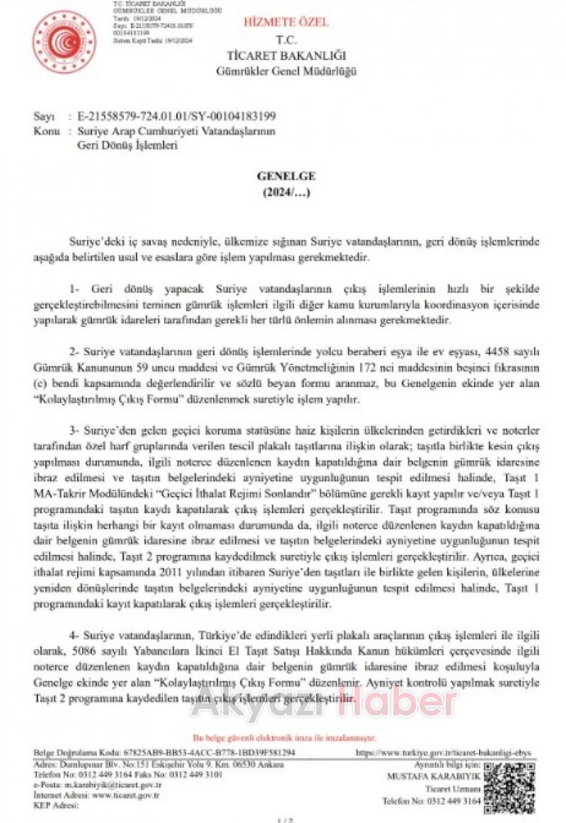 Suriyelilerin ülkelerine dönüş işlemlerini hızlandırmak için genelge yayınlandı