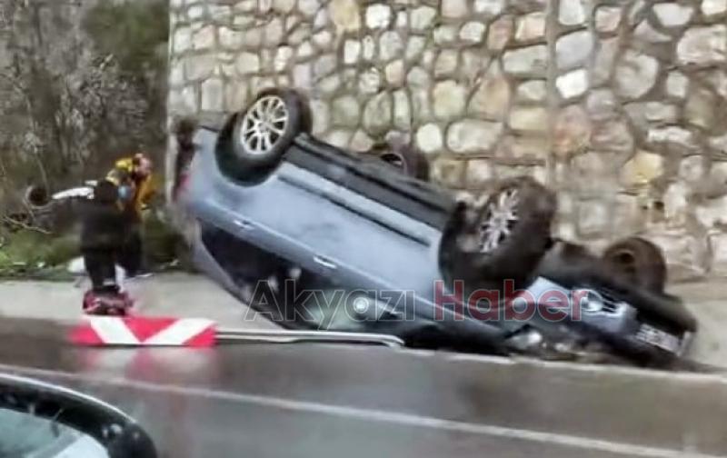 Otomobille çarpışan cip takla attı