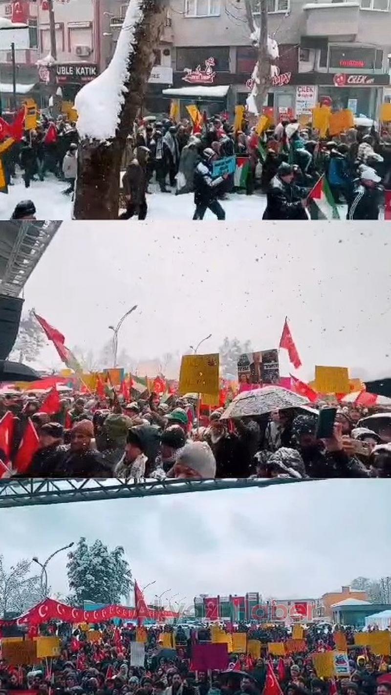 Kar demediler Gazze için yürüdüler