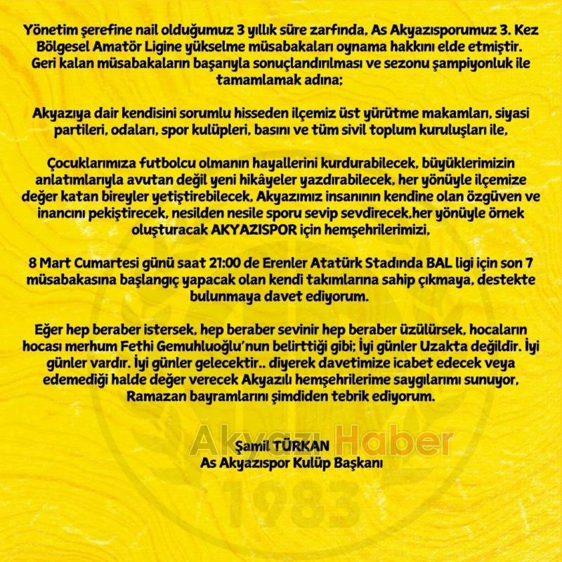 As Akyazıspor Bal Ligi'ne kilitlendi