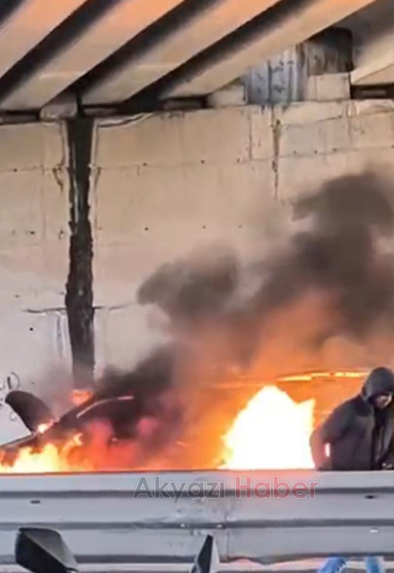 Kuzey Marmara Otoyolu'nda araç alev topuna döndü