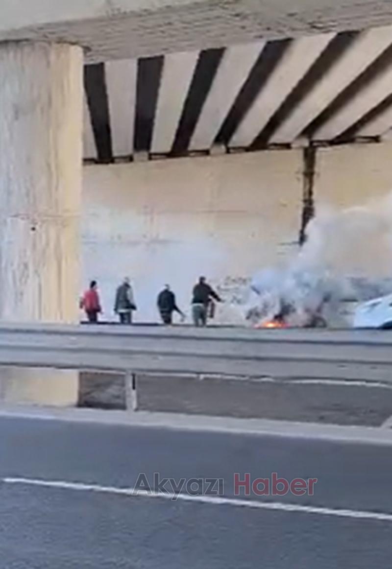 Kuzey Marmara Otoyolu'nda araç alev topuna döndü
